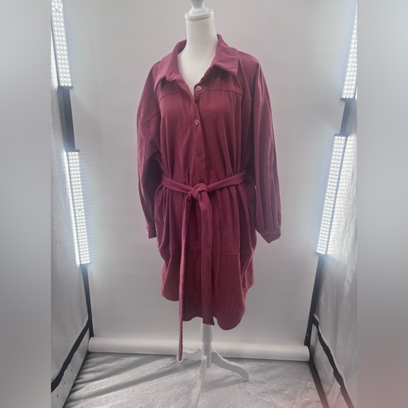 Eloquii Elements Corduroy Belted Shirtdress in Rose Mauve Size 20 - Picture 4 of 7